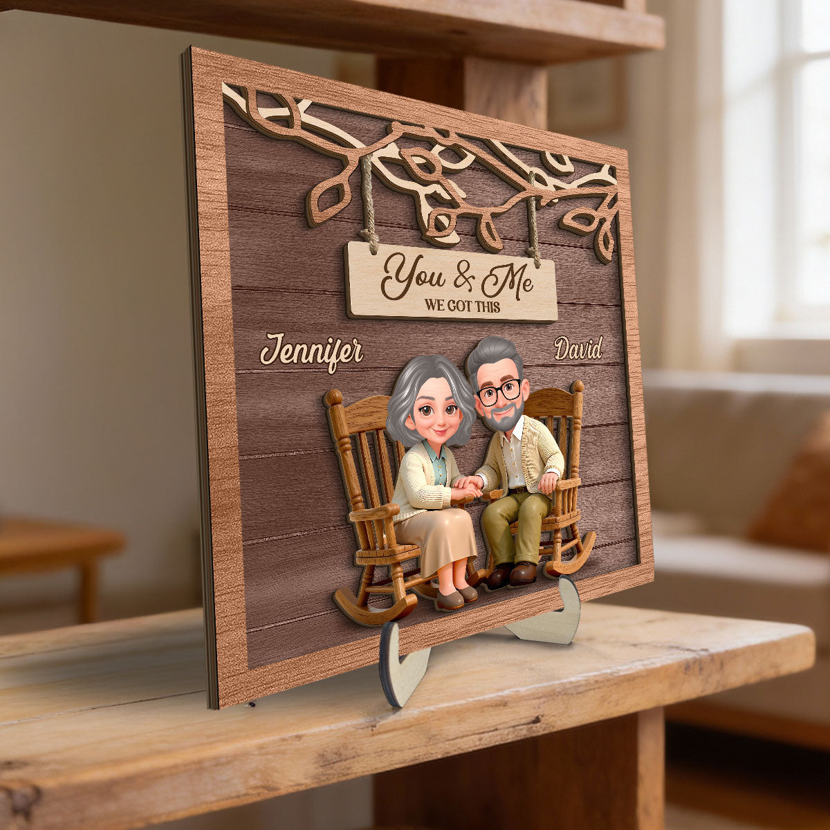 Couple Under Eternal Tree Of Love - Personalized 2-Layered Wooden Plaque - Gift For Couple