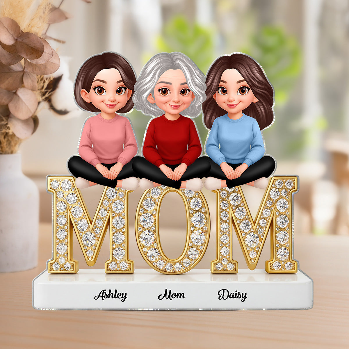 Heartfelt MOM And Daughters Sons Forever Linked Together - Personalized Acrylic Block Plaque - Mother's Day Gift For Mom