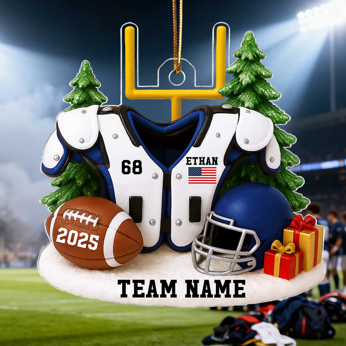 3D Effect Proud Nation Flag American Football Shoulder Pads - Personalized Acrylic Ornament - Gift For Football Lovers