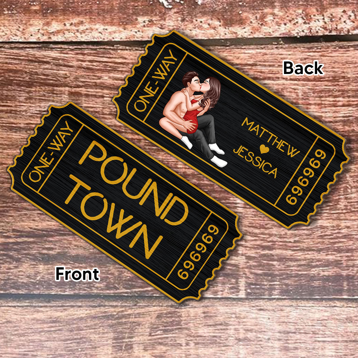 Funny Inappropriate Couple Pound Town Ticket - Personalized Wooden Ornament - Gift For Him, Gift For Her
