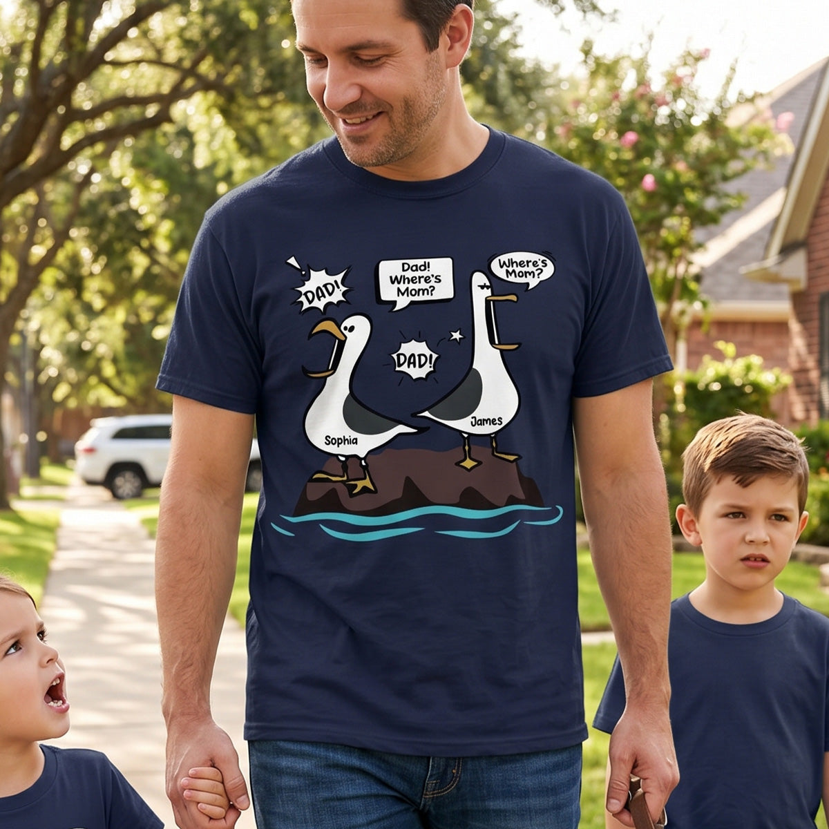 Where's Mom Funny Seagulls Custom Name - Personalized Shirt - Funny Father's Day Gift For Dad, Husband