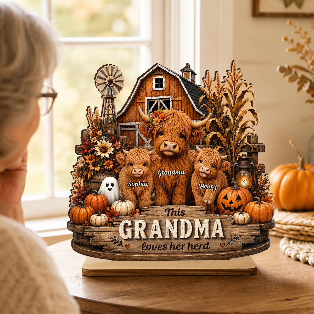 This Grandma Loves Her Herd - Personalized 2-Layered Wooden Plaque - Rustic Farmhouse Fall Decor for Grandma