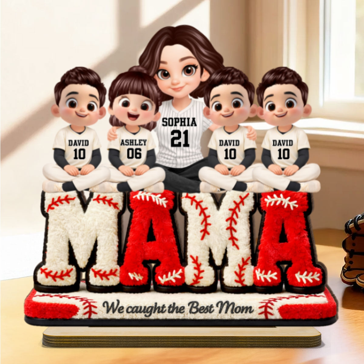 Mama Baseball And Kids - Personalized 2-Layered Wooden Plaque - Heartfelt Gift For Mom, Grandma