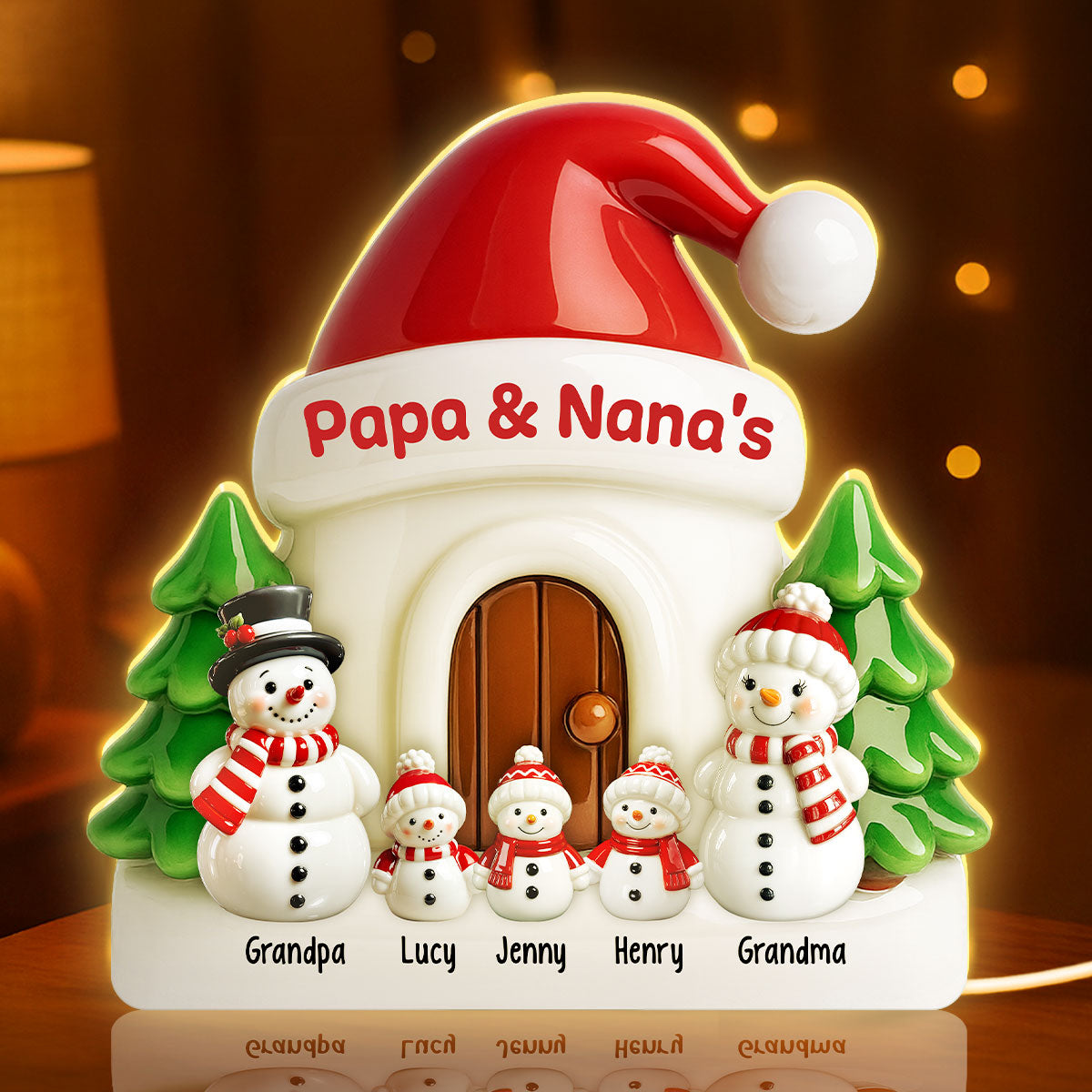 3D Effect Christmas Snowmen At Grandparents' House - Personalized Light Box - Christmas Decor For Grandma, Grandpa, Family