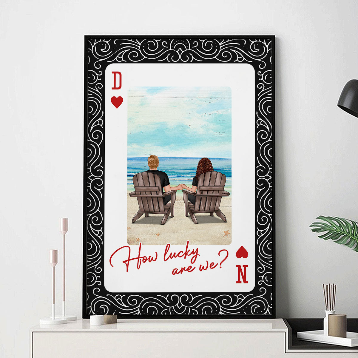 How Lucky We Are Couple Back View At Beach - Personalized Poster - Anniversary, Valentine's Day Gift, Gift For Him, Gift For Her