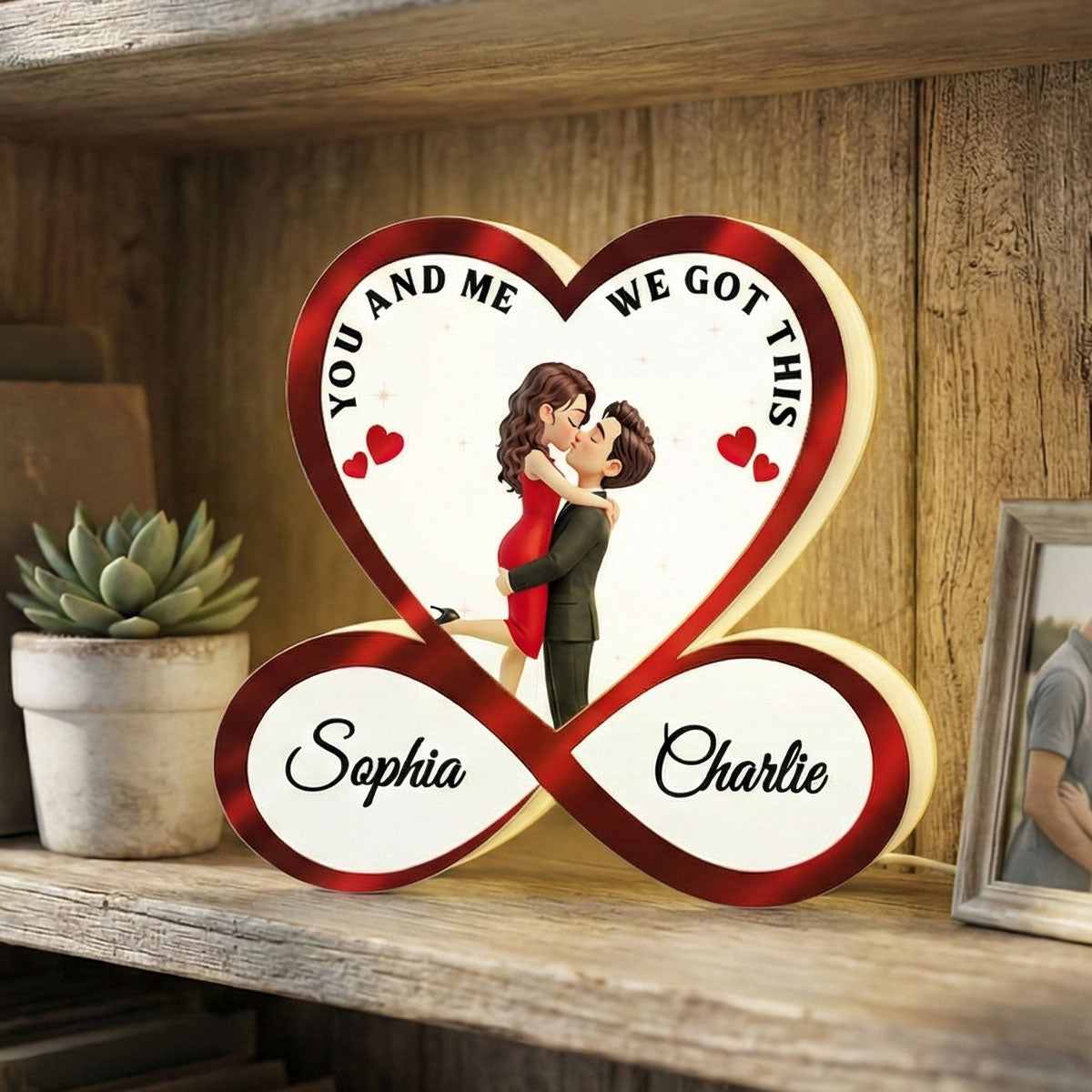 Couple Hugging Kissing Eternal Love Infinity Heart - Personalized Light Box - Heartfelt Gift For Couple