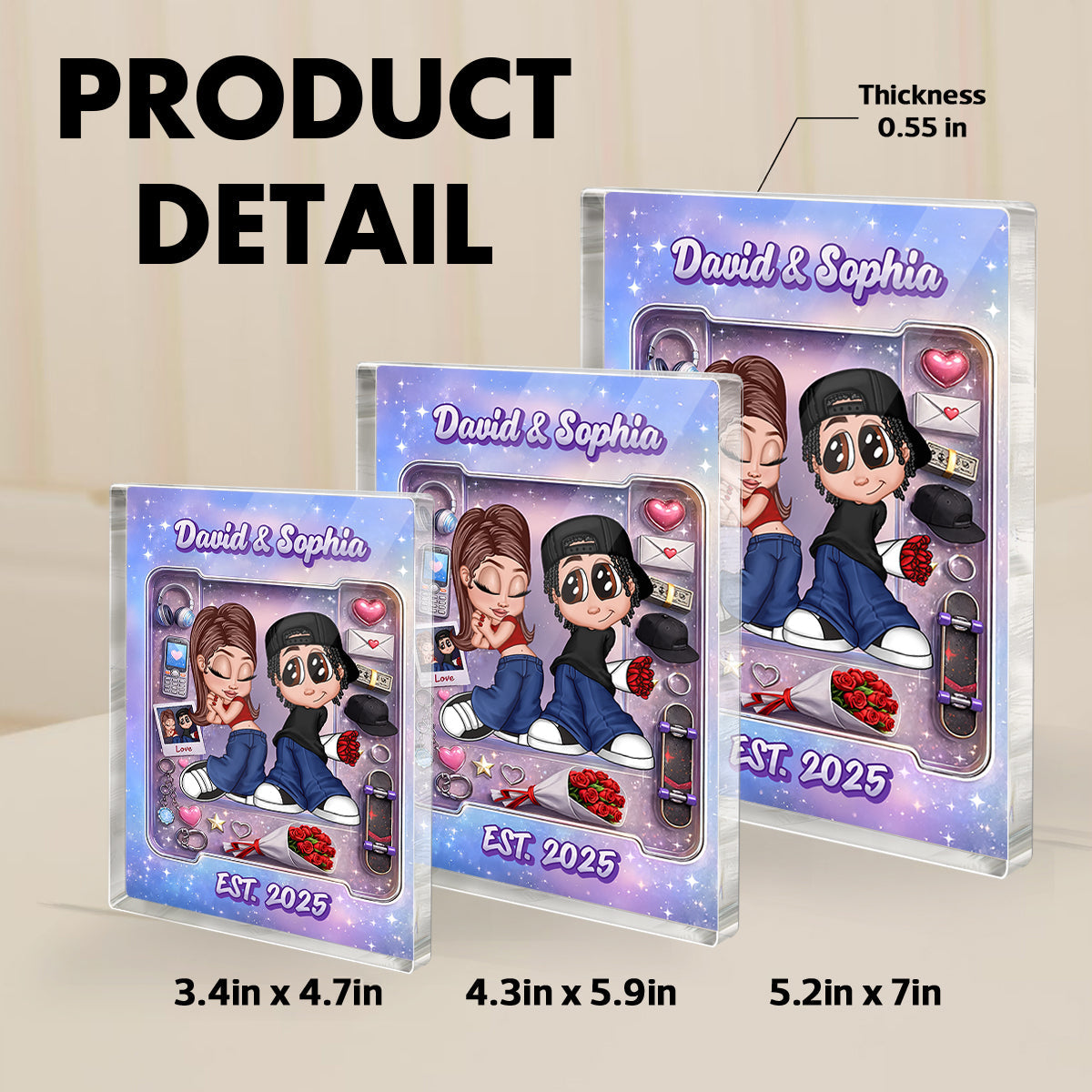 Y2K Couple Pink Toy Box With Accessories - Personalized Acrylic Block - Gift for Couple