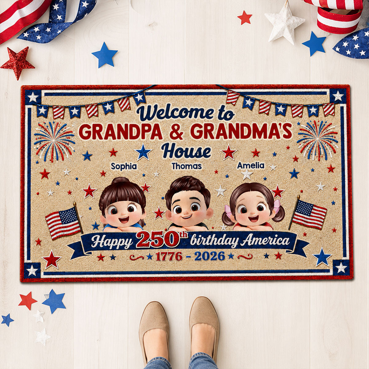 Welcome To Grandma Grandpa America 250th Anniversary - Personalized Doormat - Gift For Grandparents
