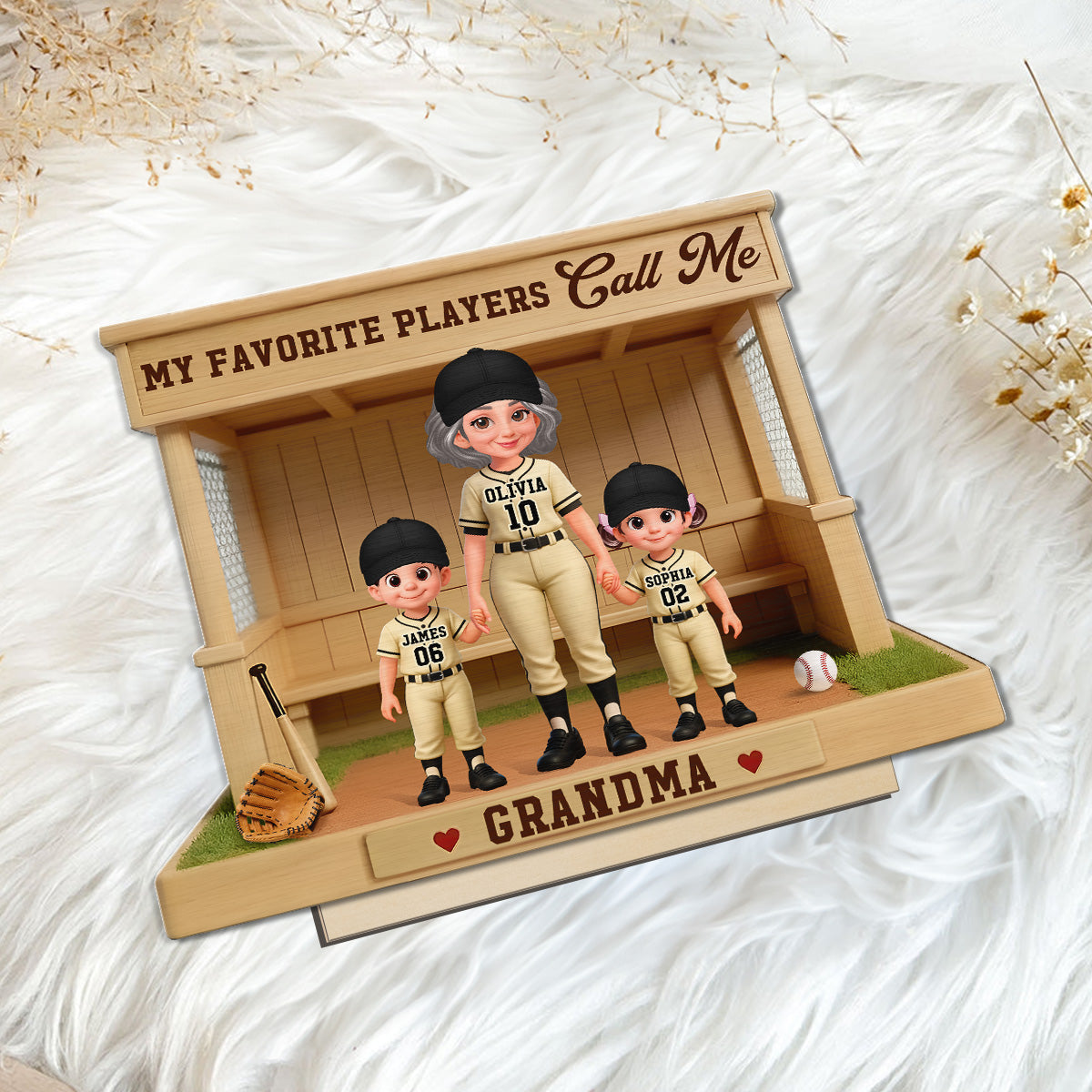 My Favorite Players Call Me Grandma Baseball Dugout - Personalized 2-Layered Wooden Plaque - Mother's Day Gift For Baseball Grandma