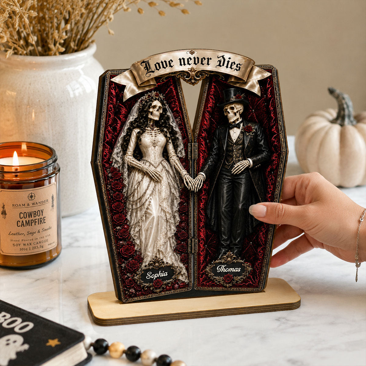 Skeleton Couple In Coffin 2D Flat - Personalized Wooden Plaque - Halloween Decoration