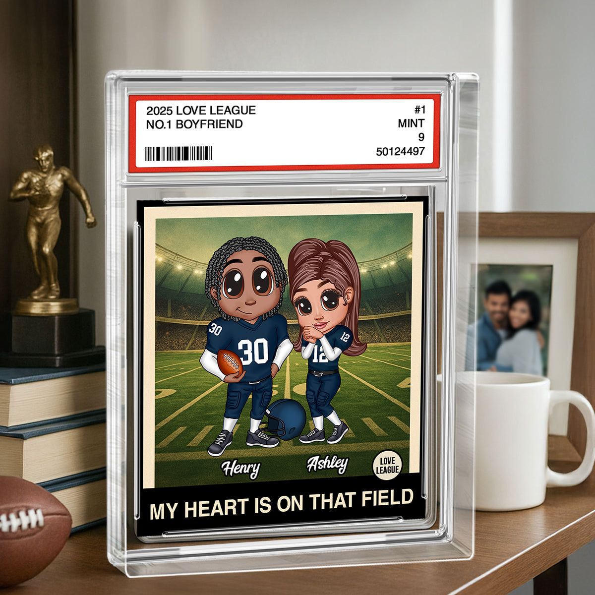 My Heart is on That Field Football Couple - Personalized Acrylic Block Plaque - Valentine's Day Gift for him, for her