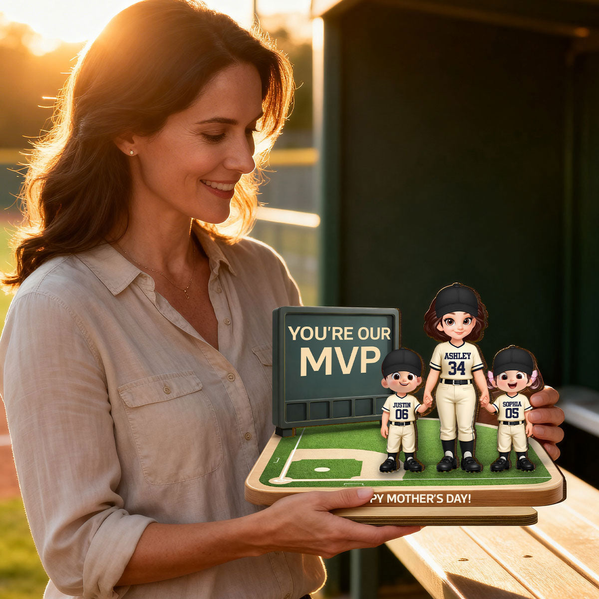 Our MVP Baseball Mom - Personalized 2-Layered Wooden Plaque - Sentimental Keepsake, Mother's Day Gift for Mom, Wife