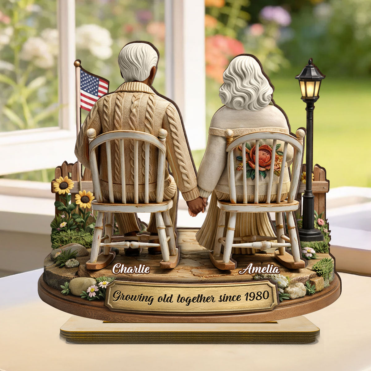 3D Effect Couple Sitting Together - Personalized 2-Layered Wooden Plaque - Heartfelt Valentine's Day Gift for Him, for Her
