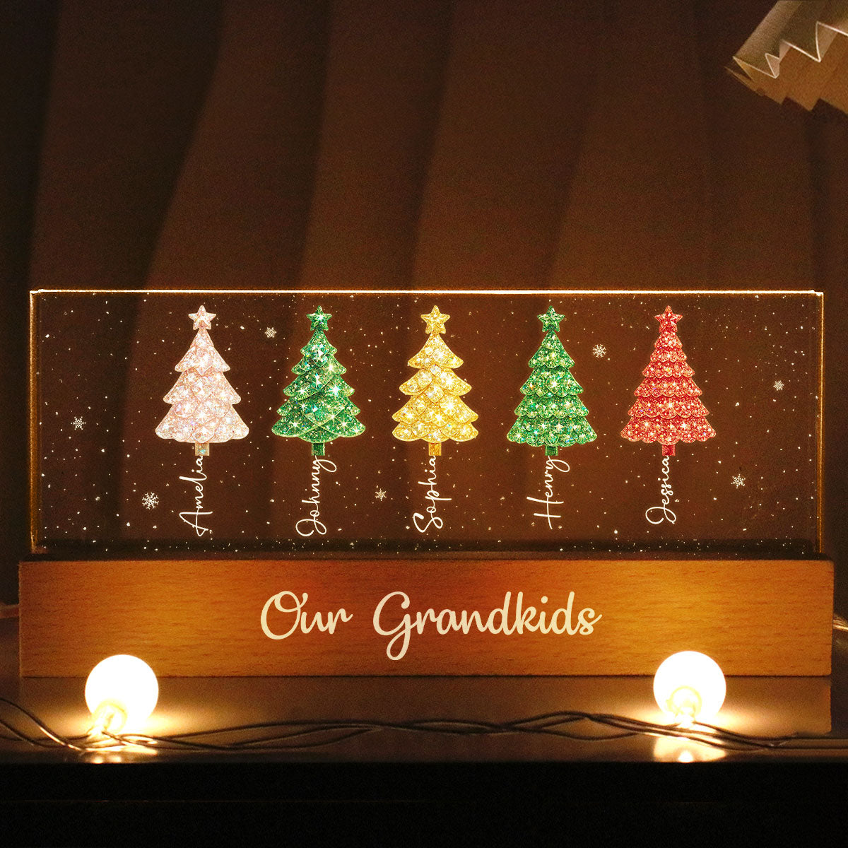 My Grandkids 3D Crystal Effect Christmas Tree - Personalized Acrylic Block Plaque LED Night Light - Christmas Gift for Grandma
