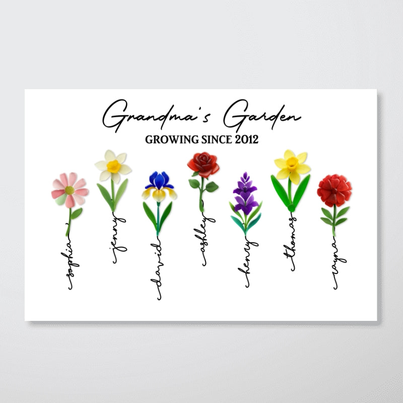 Grandma's Garden 3D Sea Glass - Personalized Poster - Christmas Gift for Grandma