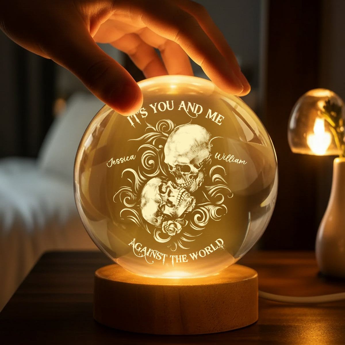 It's You and Me Against the World - Personalized Crystal Ball LED Night Light - Sentimental Valentine's Day Gift for Her, for Him