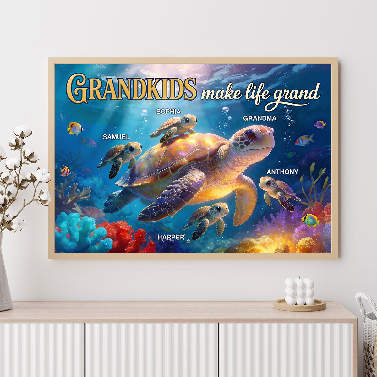 Grandma Grandkids Turtle Grandkids Make Life Grand - Personalized Poster - Mother's Day Gift For Grandma
