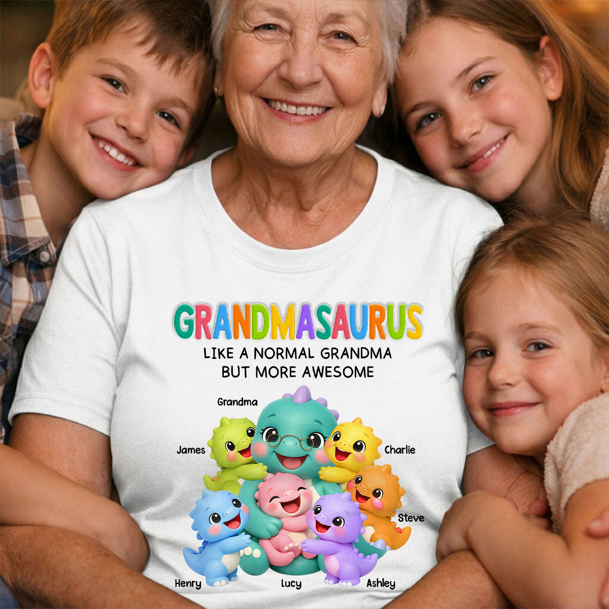 Colorful Cute Grandmasaurus Like Normal Grandma But More Awesome - Personalized Shirt - Gift For Grandma