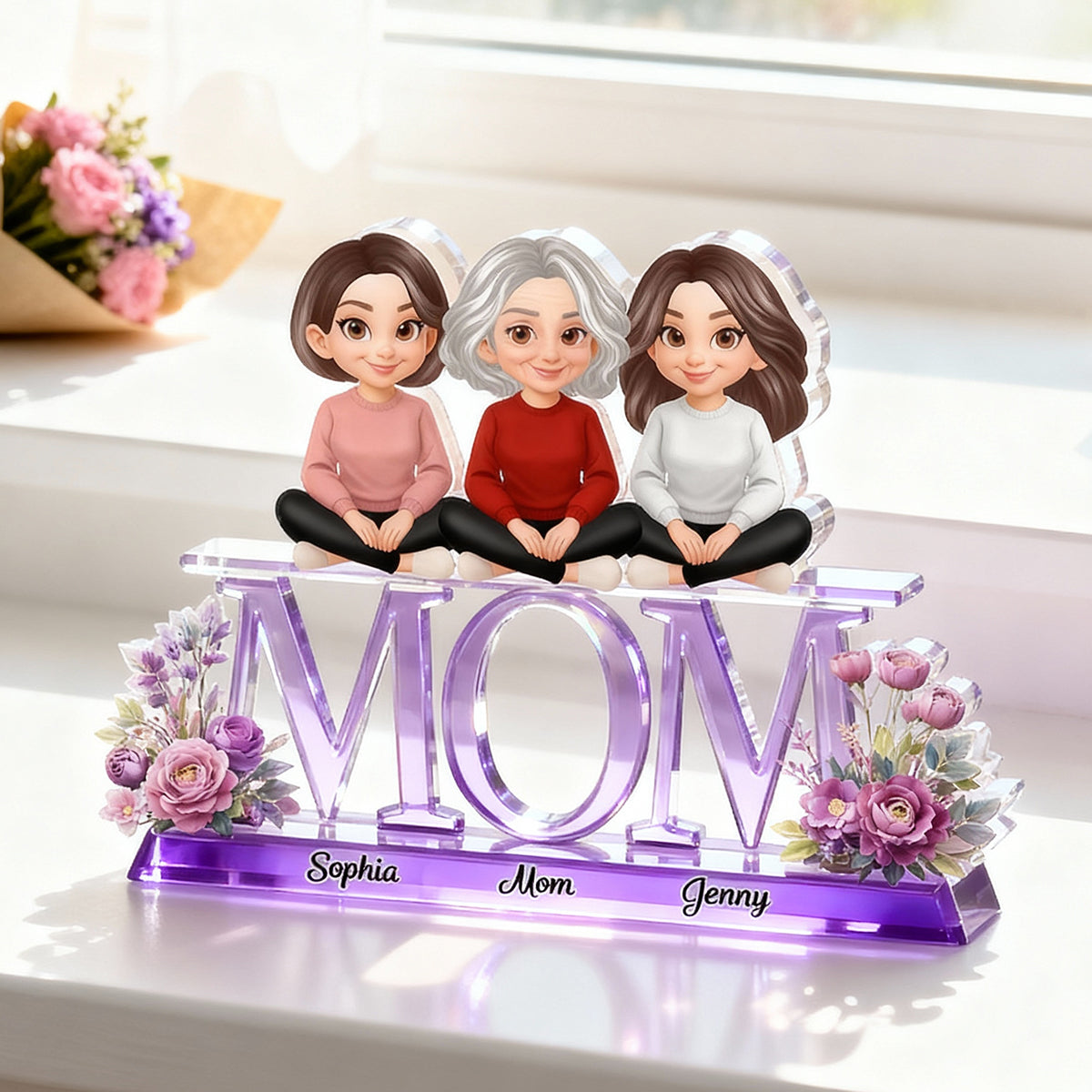 Lovely Mom And Kids - Personalized Acrylic Block Plaque - Heartfelt Gift For Mom, Grandma