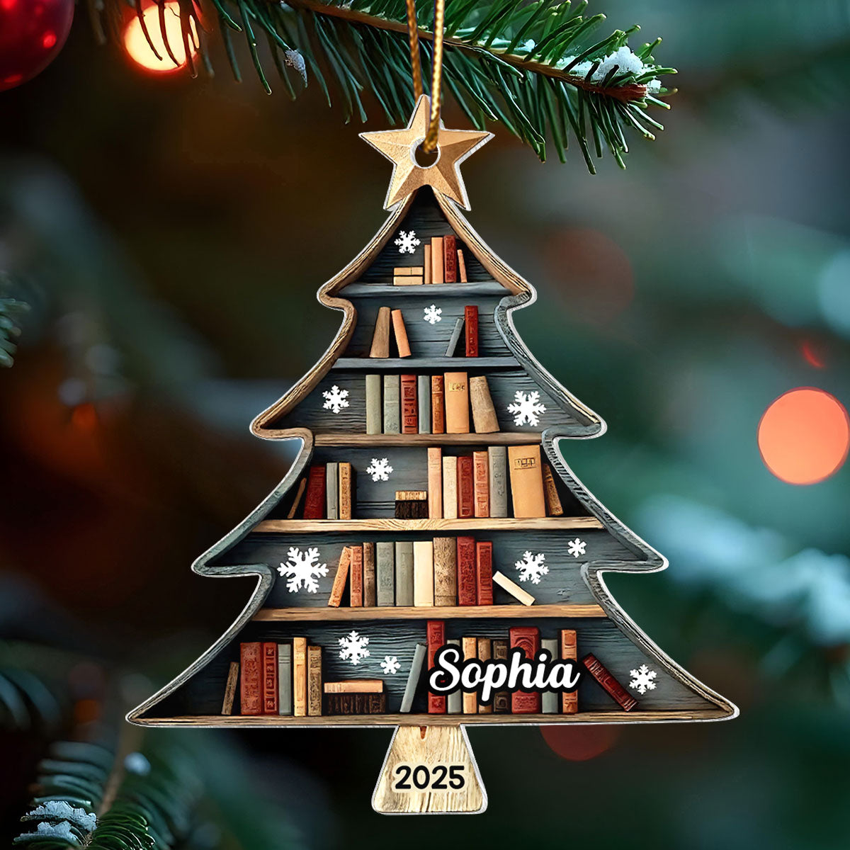 Christmas Book Tree - Personalized Acrylic Ornament - Christmas Gift For Book Lovers