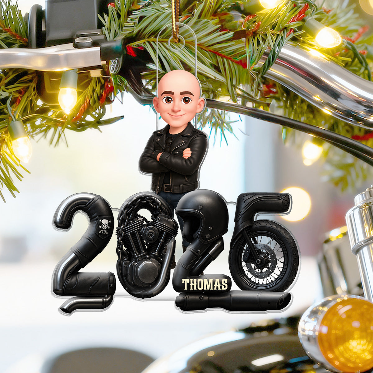 3D Effect Biker Christmas - Personalized Acrylic Ornament - Gift For Bikers, Gift For Him, For Her