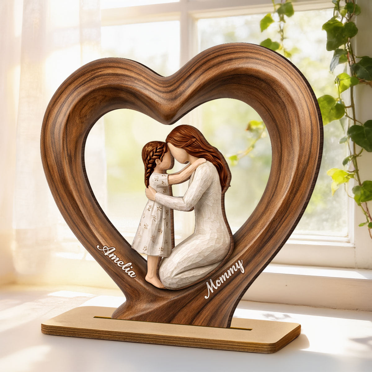 Mom and Daughter Son - Personalized 2-Layered Wooden Plaque - Mother's Day Gift for Mom, Wife