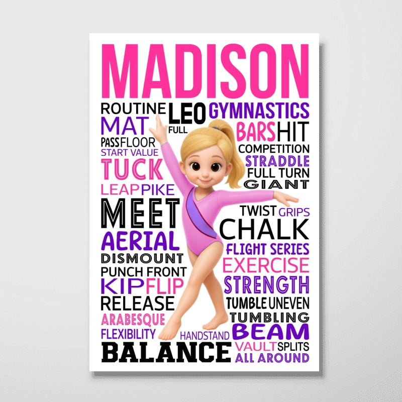 Typography Art Gymnastic Girl - Personalized Poster - Gymnast Gift For Daughter, Granddaughter