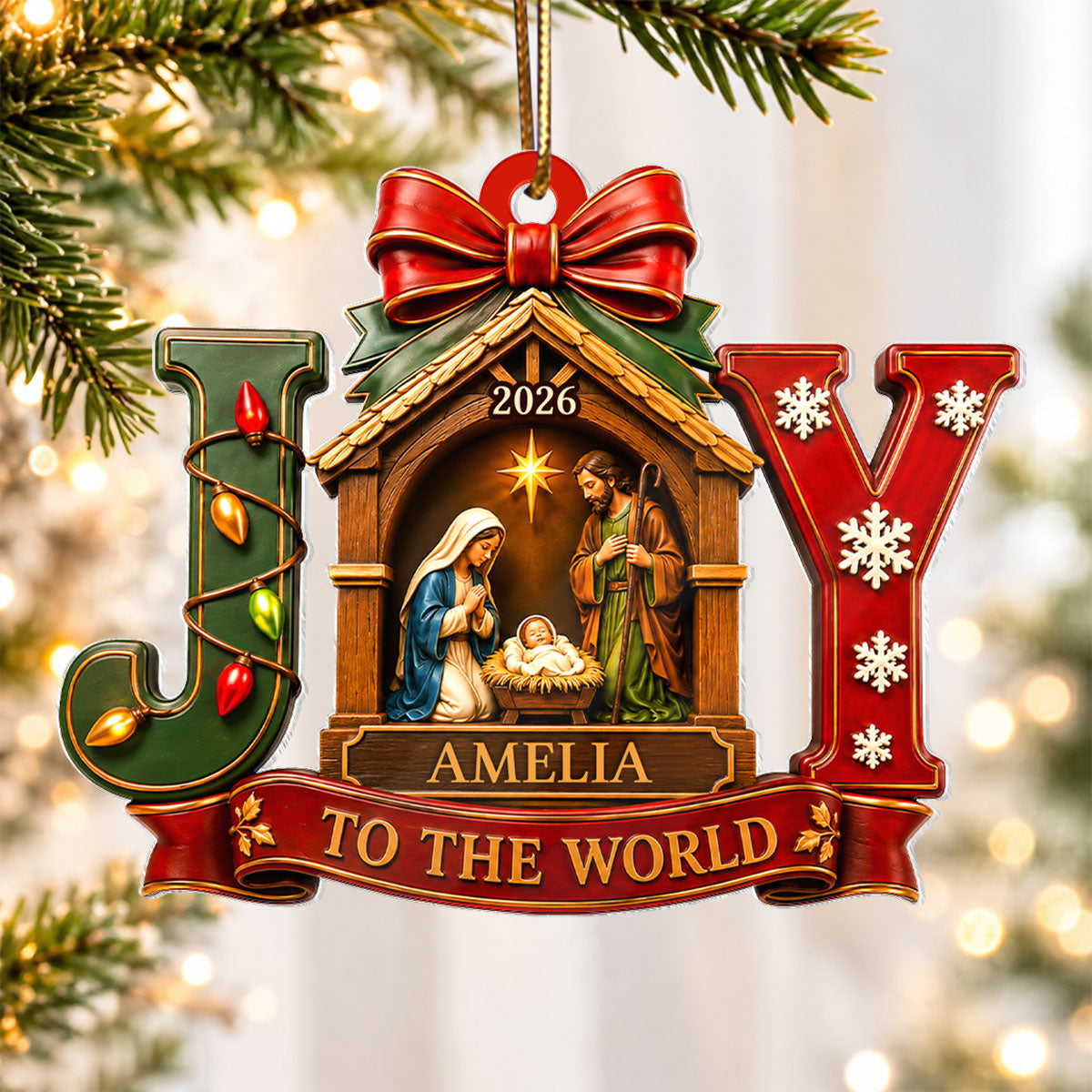 Baby First Christmas Joy To The World - Personalized Acrylic Ornament - Christmas Keepsake