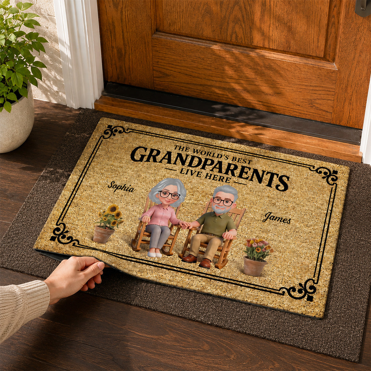 World's Best Grandparents Live Here - Personalized Doormat - Home Decor Gift, Grandkids Welcome Decorations