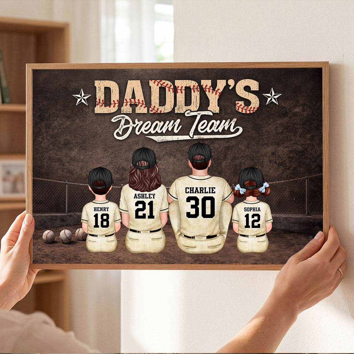 Retro Vintage Baseball Art We Caught the Best Dad - Personalized Poster - Father's Day Gift for Dad, Husband