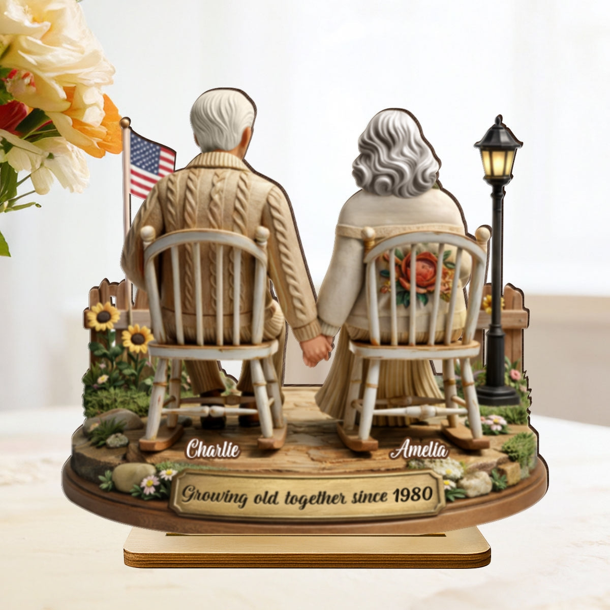 3D Effect Couple Sitting Together - Personalized 2-Layered Wooden Plaque - Heartfelt Valentine's Day Gift for Him, for Her