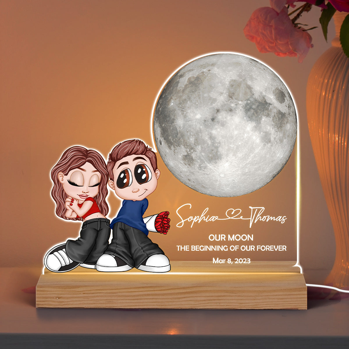 Y2K Couple Our Moon Custom Moon Phase - Personalized Acrylic Plaque LED Night Light