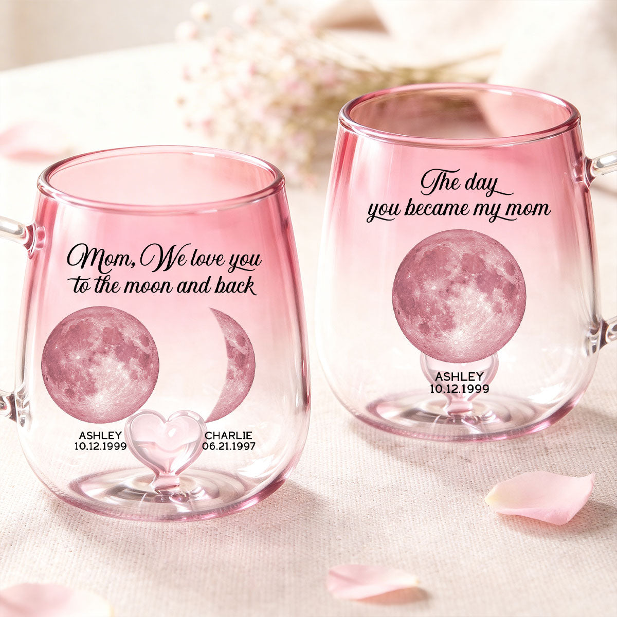The Day You Became Our Mom Custom Moon Phase by Date - Personalized Glass Mug - Mother's Day Gift for Mom, Wife