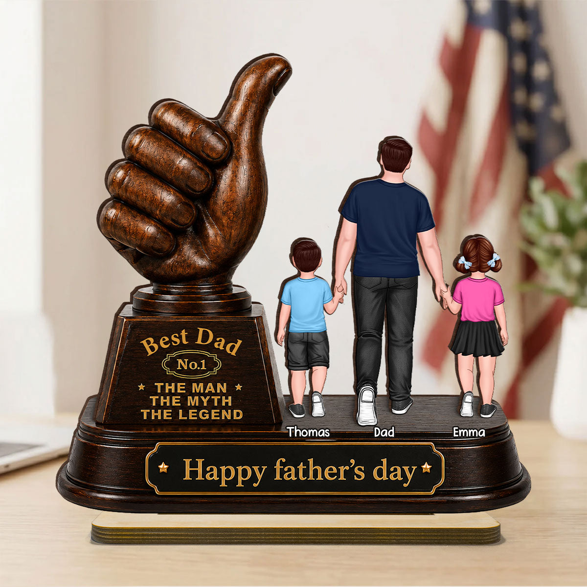 No. 1 Dad Grandpa Trophy - Personalized 2-Layered Wooden Plaque -  Gift for Dad, Husband