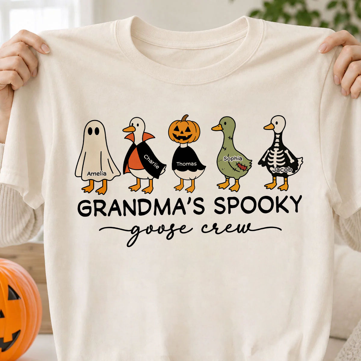 Grandma's Little Goose Crew - Personalized Shirt - Halloween Gift For Grandma, Grandkids