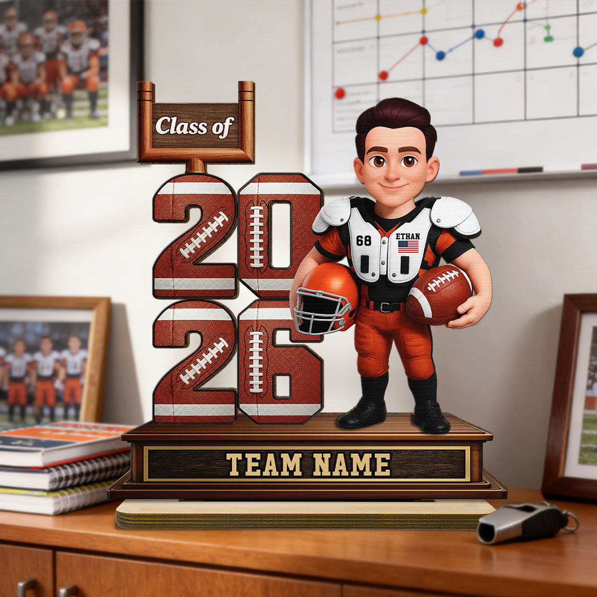 American Football Senior Class Of 2026 2027 - Personalized 2-Layered Wooden Plaque - Graduation Gift For Son, Daughter, Graduates