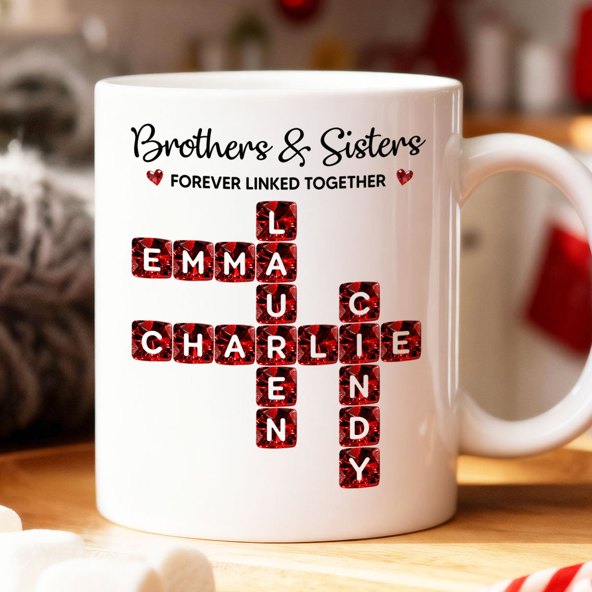 Brothers Sisters Forever Linked Together 3D Crystal Crossword - Personalized Mug - Sentimental Gift for for Loved Ones