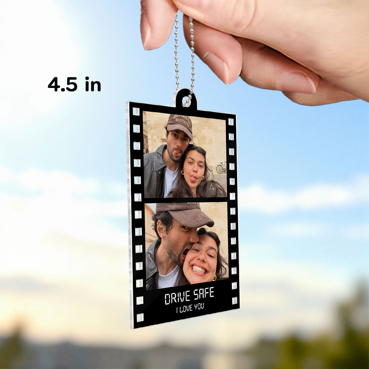 Drive Safe Couple Custom Photo Film Strip Style - Personalized Acrylic Car Ornament - Gift For Him, Gift For Her