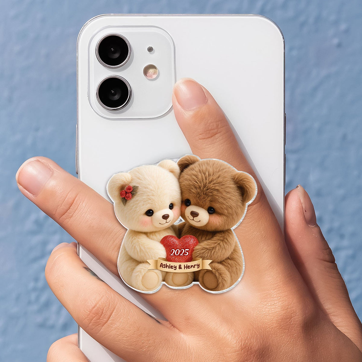 Loving Bear Couple - Personalized Acrylic Magnetic Phone Grip - Gift for him, for her, Matching Phone Grips for Couple