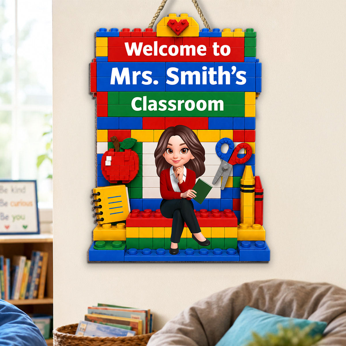 Building Bricks Teacher Welcome To Classroom - Personalized Wood Sign - Back To School, Classroom Decor