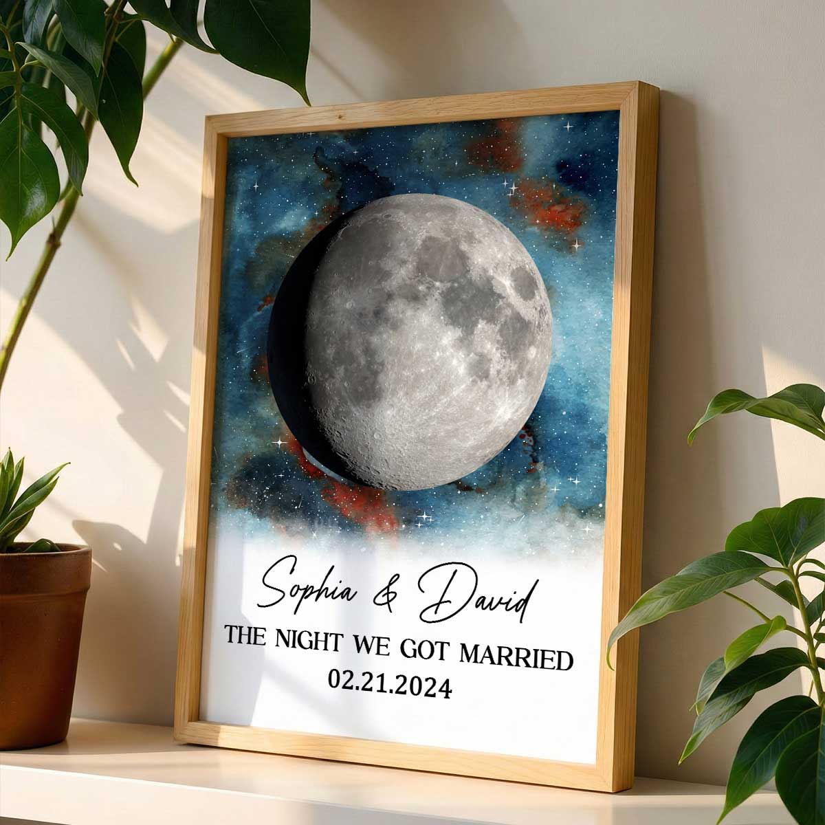 Gradient Galaxy Eternal Love Couple Custom Moon Phase Anniversary Date - Personalized Poster - Heartfelt Anniversary Gift, Valentine Gift, Wedding Gift For Couple