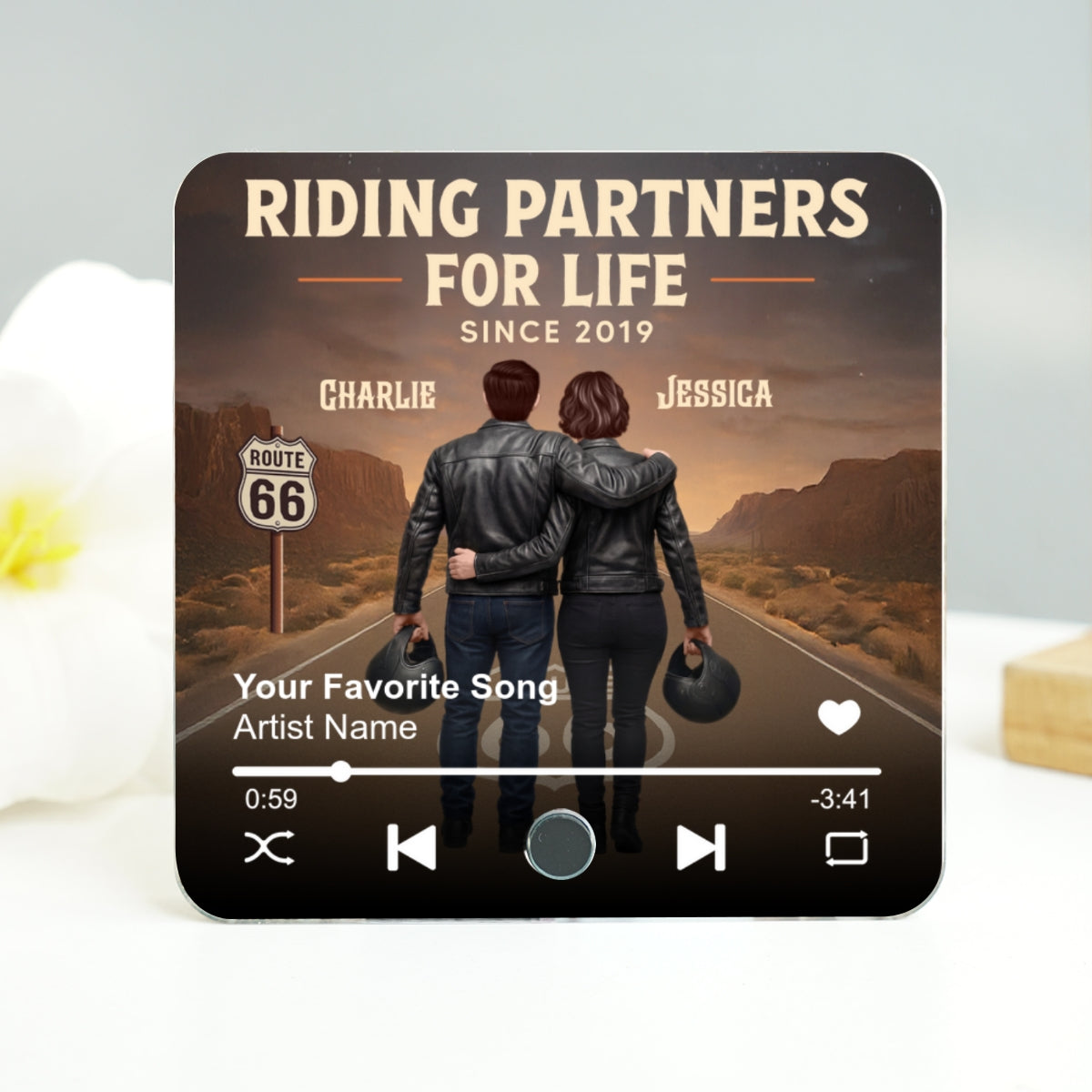 Eternal Love Back View Biker Couple Riding Partners For Life - Personalized Music Fridge Magnet - Gift For Couple, Bikers, Gift For Him, For Her