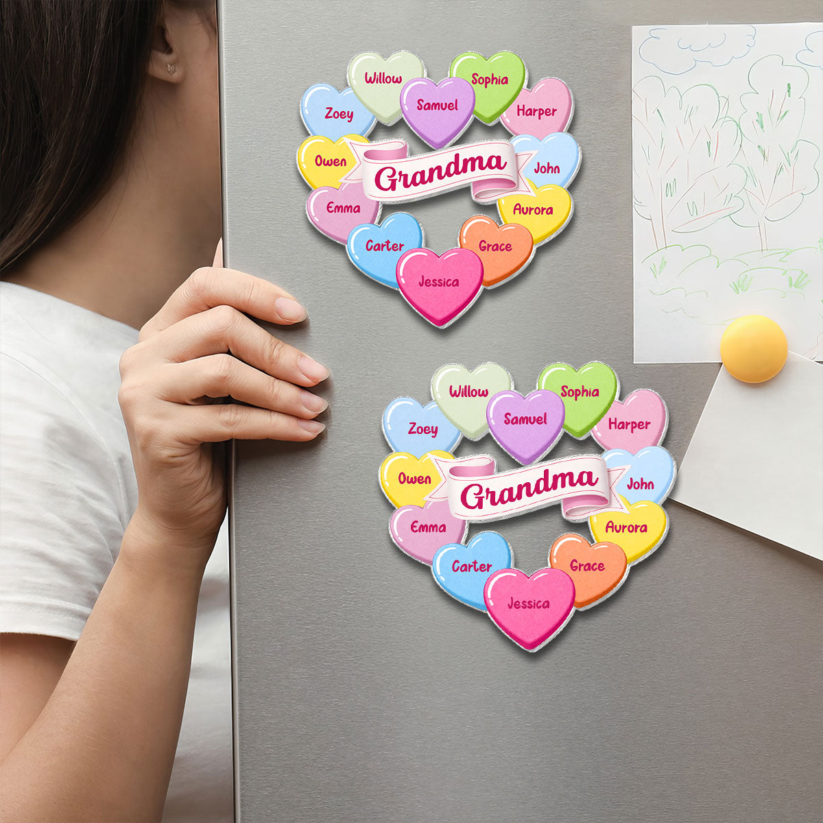 Grandma's Sweethearts Conversation Hearts Grandkids Names Valentine's Day - Personalized Acrylic Fridge Magnet