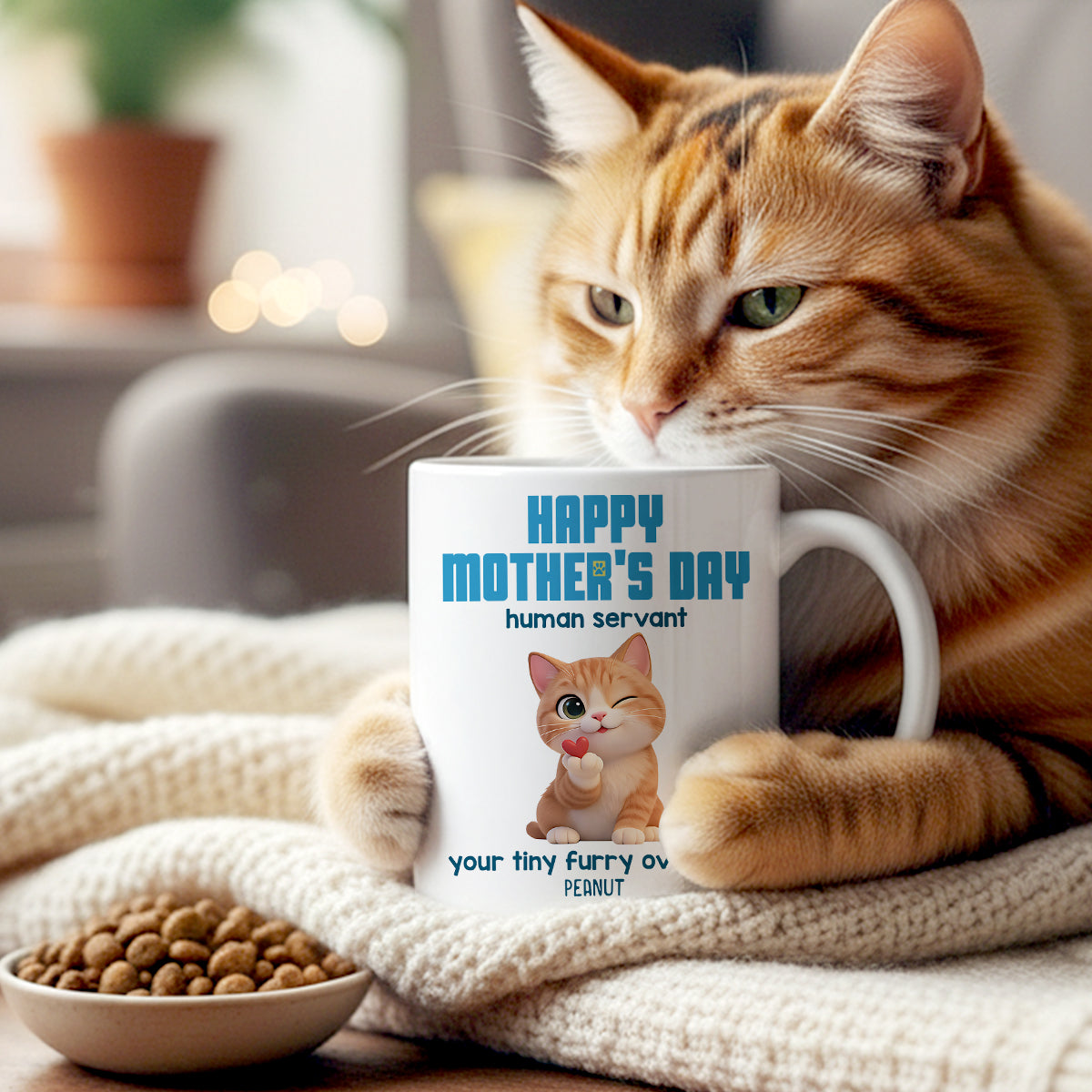 Happy Mother's Day Human Servant from Cute Fluffy Cats - Personalized Mug - Funny Gift for Cat Moms, Coffee Mug for Cat Lovers