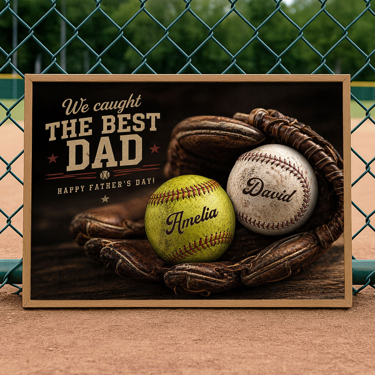 Vintage Baseball Gear We Caught the Best Dad - Personalized Poster - Father's Day Gift for Husband, Dad