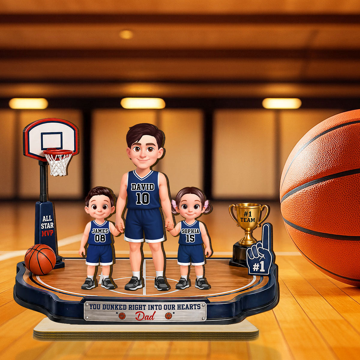 You Dunked Right Into Our Heart Basketball Dad - Personalized 2-Layered Wooden Plaque - Heartfelt Gift For Basketball Dad, Gift For Husband