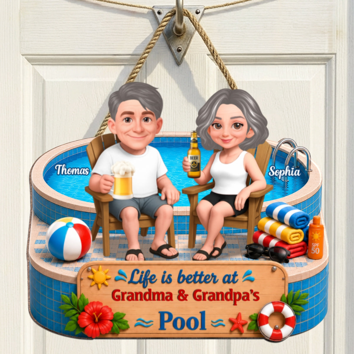 Life Is Better At Grandma Grandpa Pool 2D Flat - Personalized Wood Sign