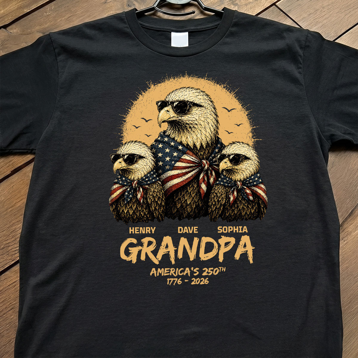 Retro Yellow Vintage Dad Grandpa Eagle America 250th Anniversary - Personalized Shirt - Father's Day Gift For Dad, Grandpa, Husband