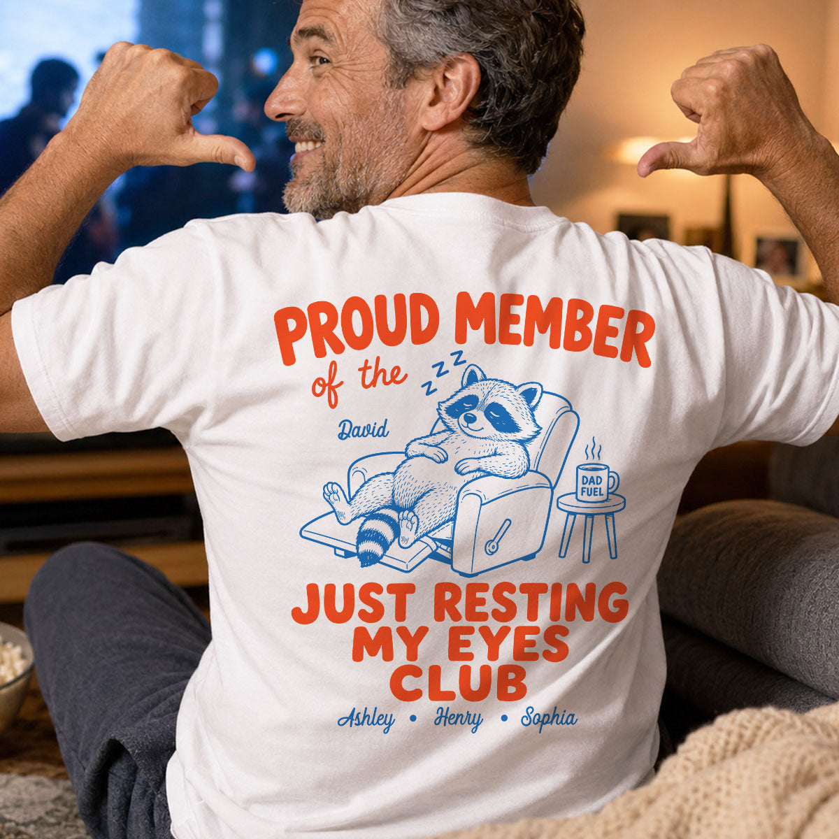 Retro Funny Raccoon Dad - Just Resting My Eyes Club - Personalized Shirt - Father's Day Gift for Dad, Grandpa