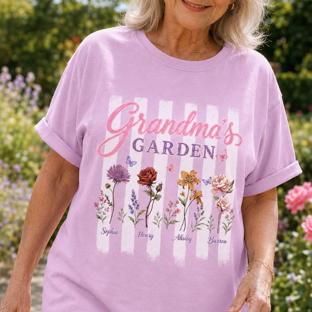 Grandma's Garden Preppy Stripe - Personalized Shirt - Trendy Summer Tee for Grandma